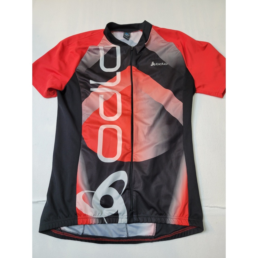 Odlo Mens Cycling Jersey XL Red Black  Full Zip Short Sleeve Bike Shirt 2418